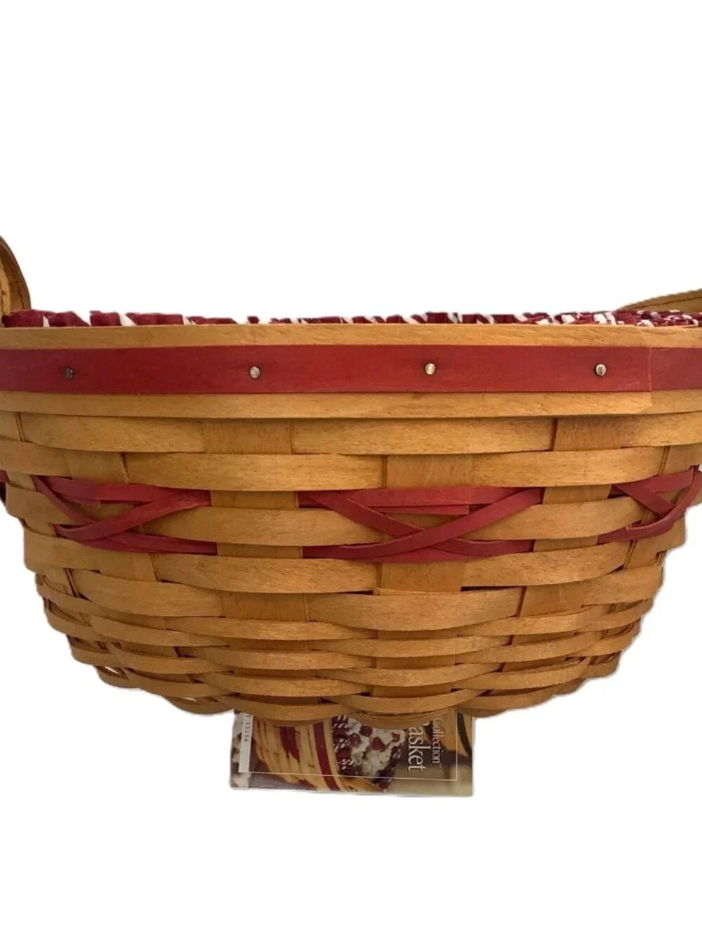 Longaberger Christmas Popcorn Basket 1999 W/ Liner & Protector & Leather Handles